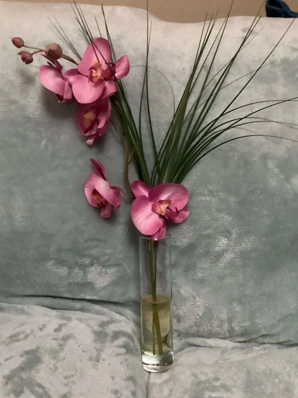 Pink Orchid Stalks in Clear Glass Vase - Home Accents